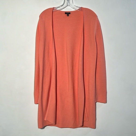 TALBOTS Coral/Peach Cotton Open Front Long Line 3 Button Cuff Knit Cardigan  MP - Picture 1 of 15